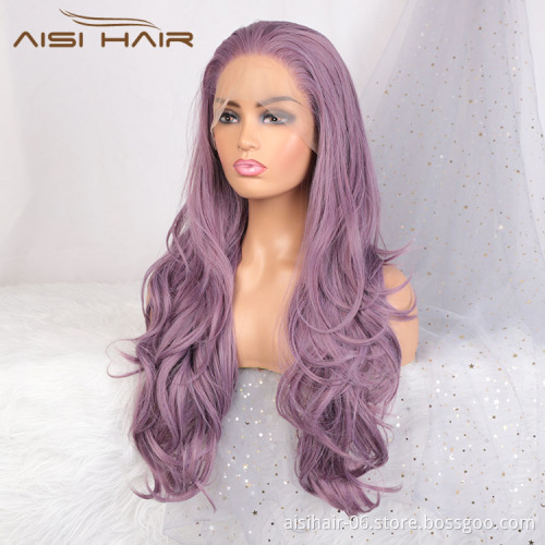 Aisi Hair New Design 26 Inch Long Wavy Purple Color Wig Cosplay Swiss Lace Wig Body Wave Lace Frontal Hair Wigs For Black Women